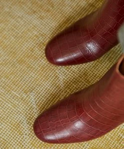 Petite Mendigote Cherry Red Claudette Croco Leather Ankle Boots