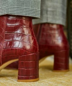 Petite Mendigote Cherry Red Claudette Croco Leather Ankle Boots