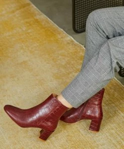 Petite Mendigote Cherry Red Claudette Croco Leather Ankle Boots