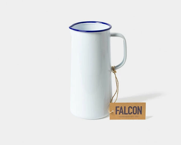 Falcon Enamelware 3 Pint Jug - White With Blue Rim 1 Falcon Enamelware 3 Pint Jug - White With Blue Rim