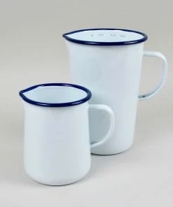 Falcon Enamelware 1 Pint White with Blue Trim Enamel Jug