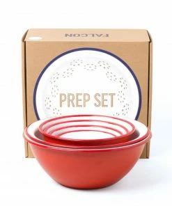 Falcon Enamelware Six Red/White Bowl Prep Set